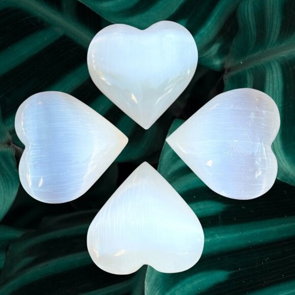 Selenite Crystal Heart, Polished Natural White Gemstone, Medium: 2.5 inches - Picture 4 of 14